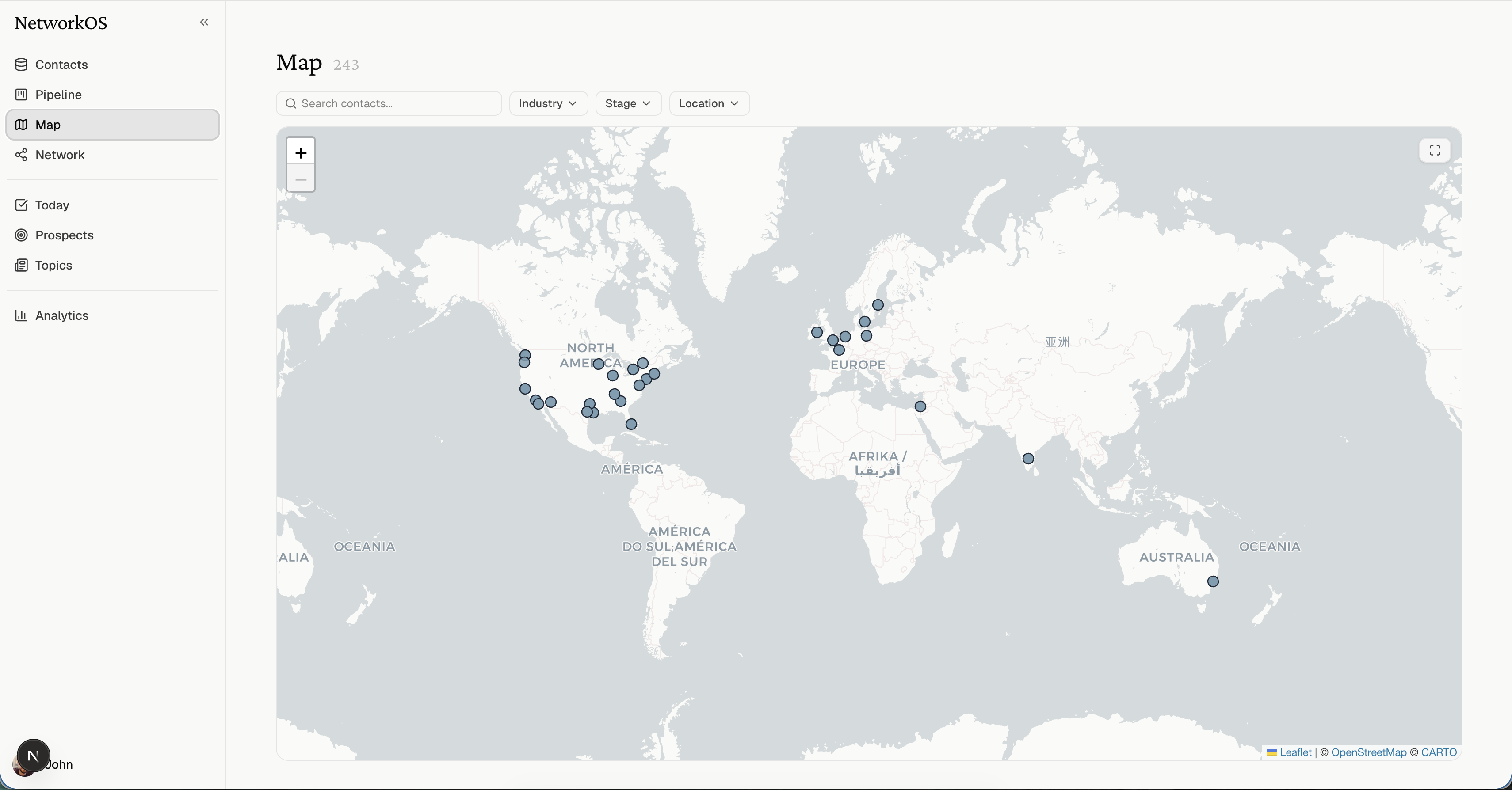 NetworkOS network record, graph and map