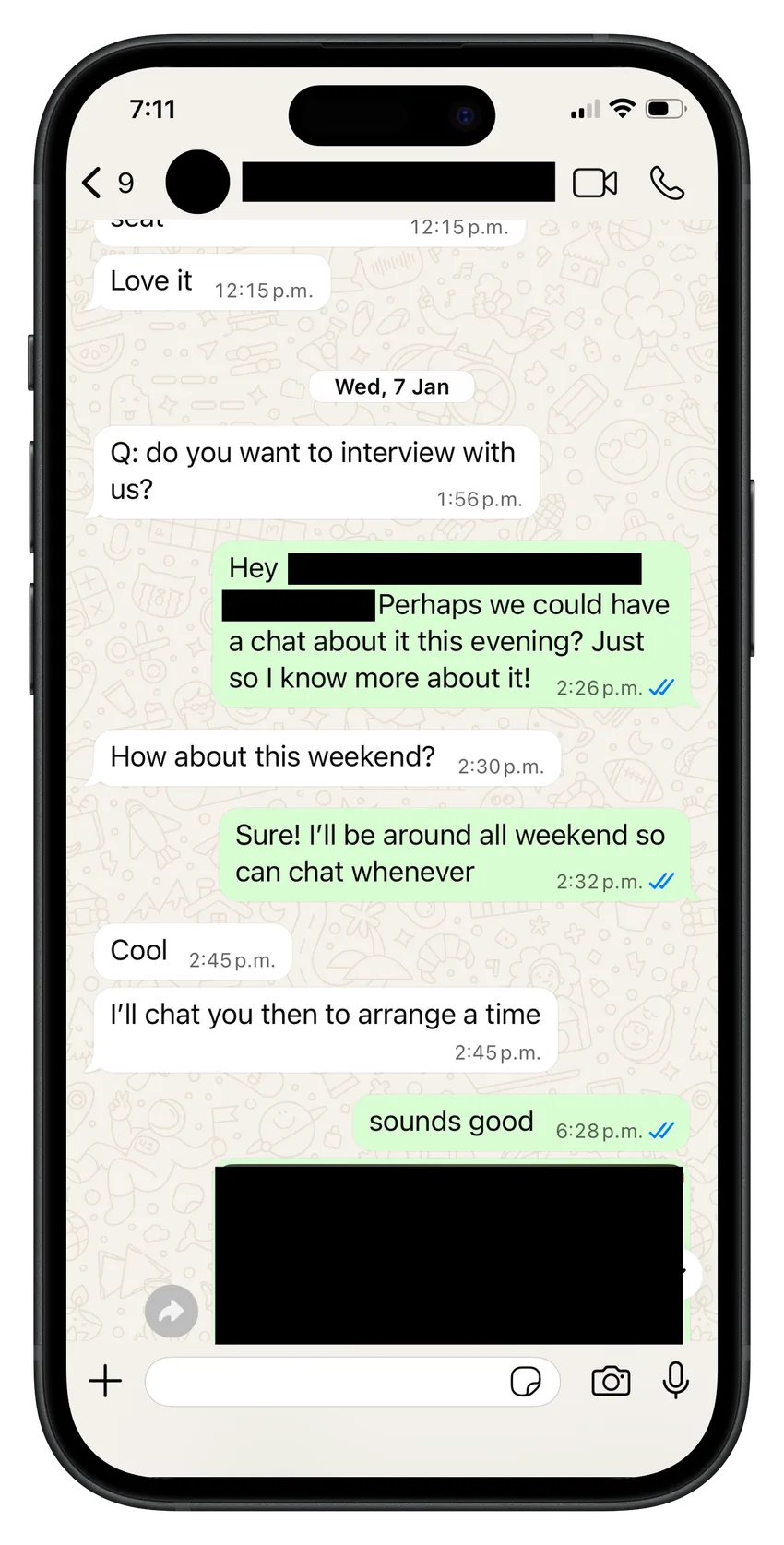 WhatsApp conversation that led to an interview