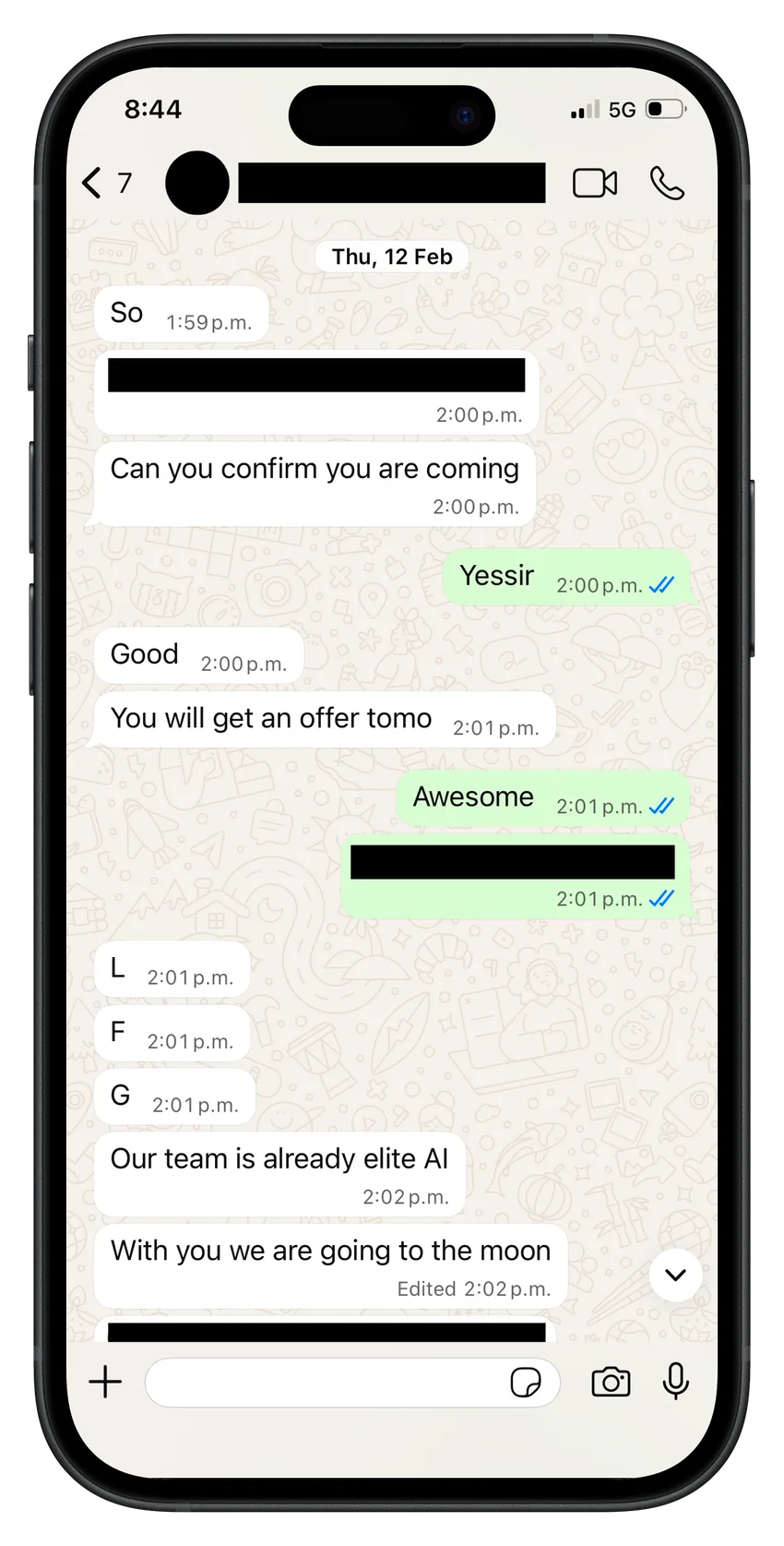 WhatsApp conversation that led to an offer